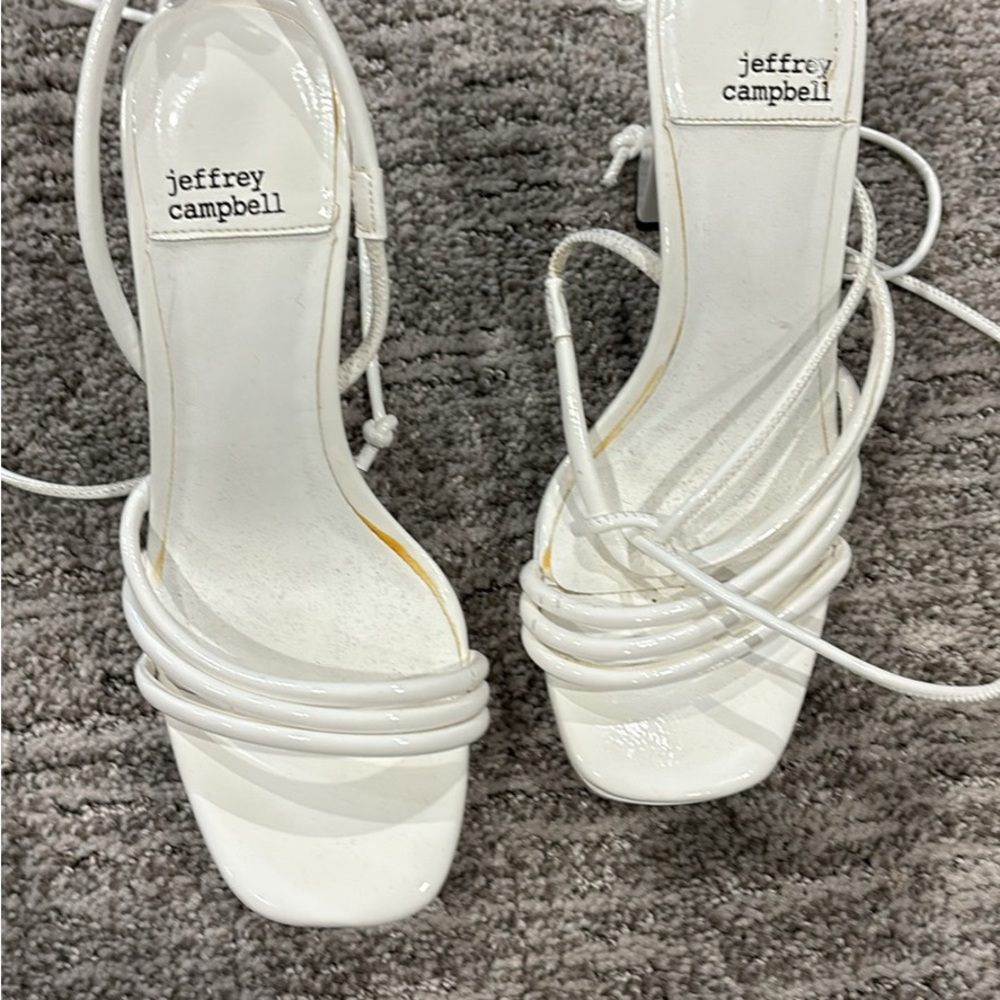 Jeffrey Campbell Glossy White Strappy Heels.